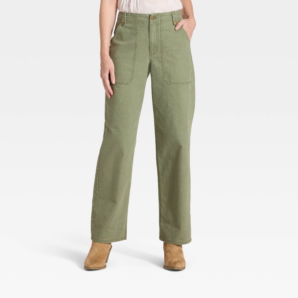 Mid-Rise Straight Leg Cargo Pants - Green 12